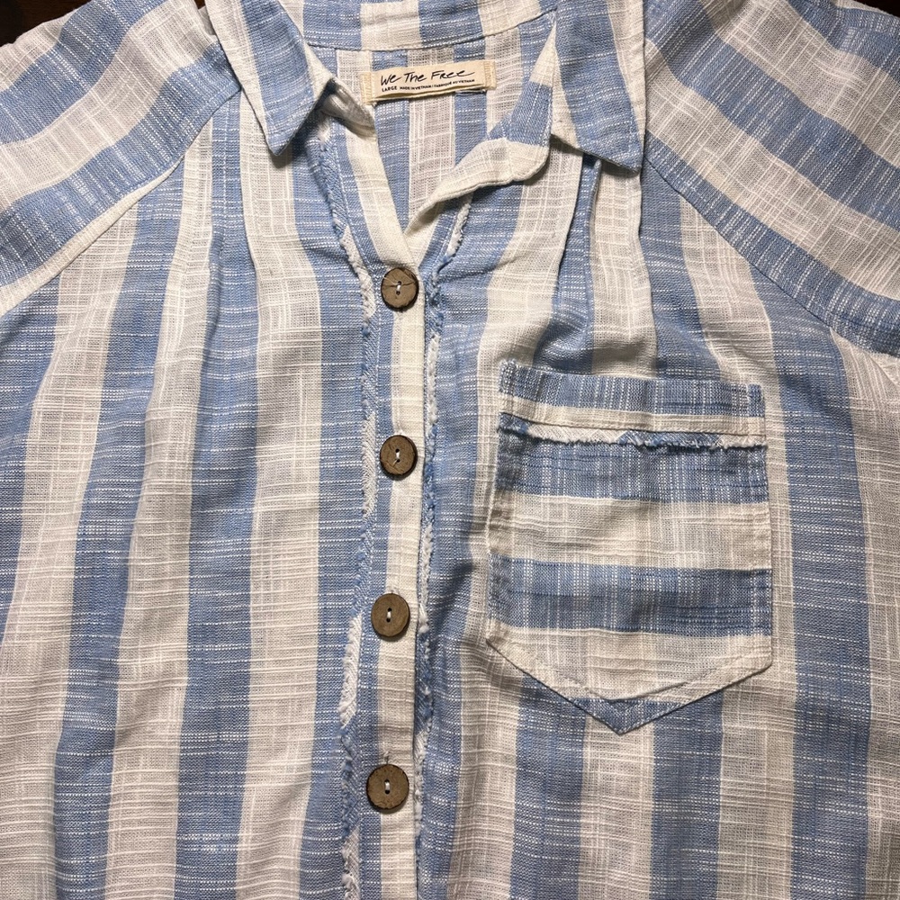 We The Free Light Blue and White Striped Linen Shirt